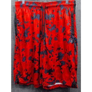 AND1 Mens Basketball Shorts - Red/Black Camo, Drawstring, Pockets, Size Large